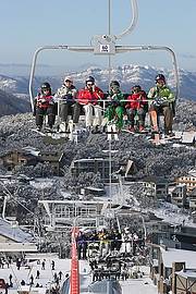 Mt Buller's 6 Seat Chairlift leaving the village